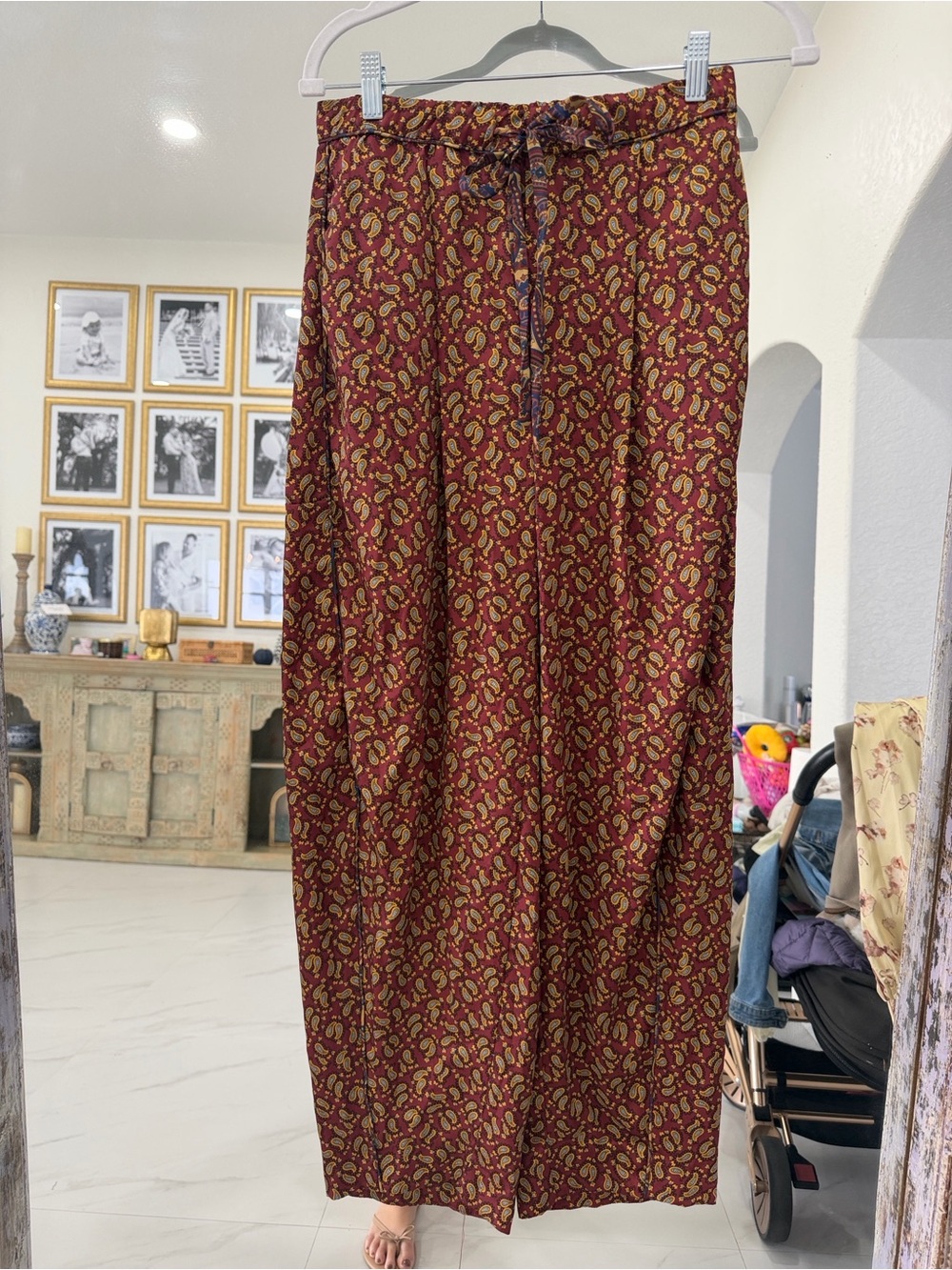 ZARA Burgundy Paisley Wide-Leg Trousers – Boho Chic – XS - Picture 4 of 10